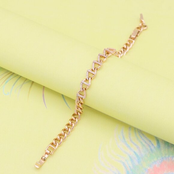 "Elegant Rose Gold Zigzag Chain Bracelet with Dazzling CZ Stones, XPBL0944 - Picture 3 of 12